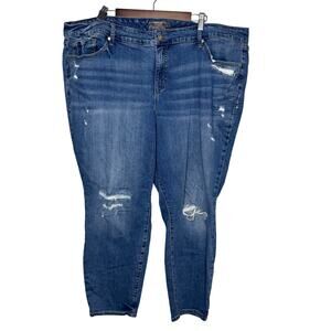 Torrid 26R Mid-Rise Skinny Jeans Distressed Medium Wash Vintage Stretch‎ Denim